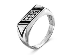 Серебряное кольцо мужское «С черной эмалью и фианитами»